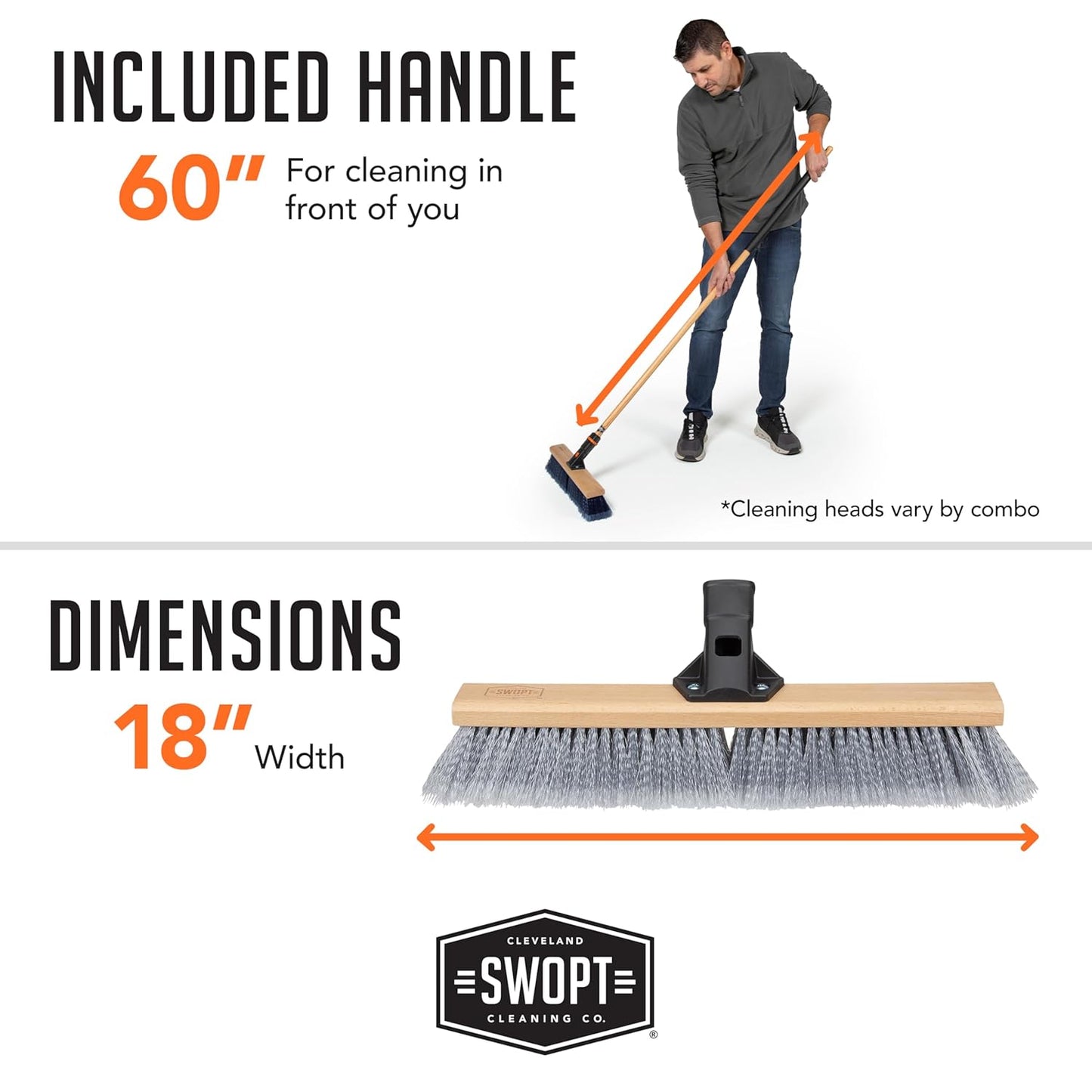 SWOPT 24” Premium Multi-Surface Push Broom Head — Cleaning Head Interchangeable with All SWOPT Cleaning Products for More Efficient Cleaning and Storage — Indoor and Outdoor Push Broom