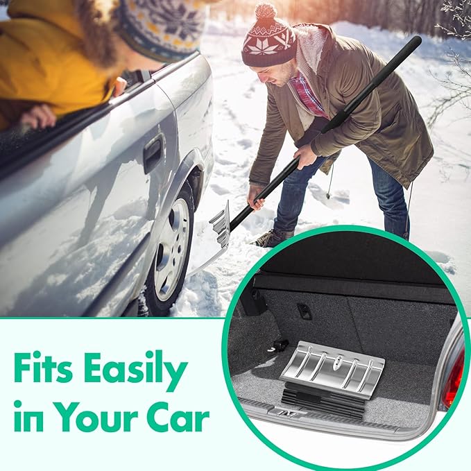 Snow Shovel with Metal Strip, Heavy Duty 16” Wide Aluminum Metal Snow Shovel Pusher for Driveway,Lightweight Emergency Car Snow Shovels for Walkway,Decking,Deck, Driveway