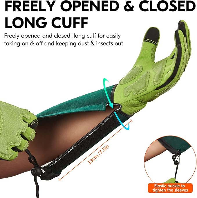 Vgo... Gardening Gloves Ladies,Safety Work Gloves,Long Sleeves Gauntlet,Puncture Proof,Touchscreen(Size L,Light green,SL7477)