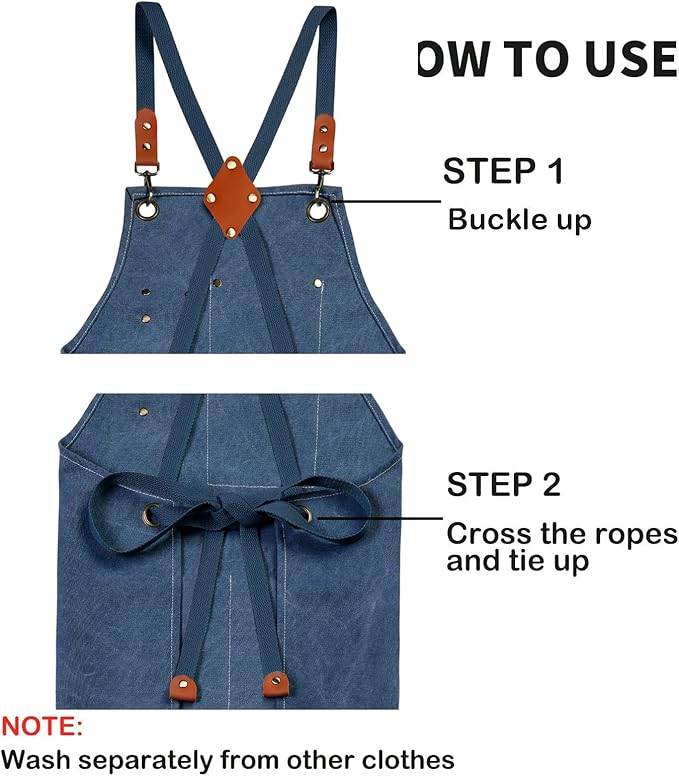 ZOMAO Cotton Canvas Cross Back Apron for Men and Women,Chef Apron With Adjustable Strap and Large Pockets,Kitchen Cooking Baking Bib Heavy Duty Work Apron