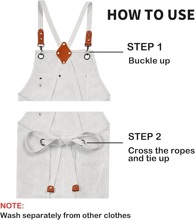 ZOMAO White Chef Aprons for Men Women with Large Pockets,Cotton Canvas Cross Back Apron,Kitchen Cooking Baking Bib Heavy Duty Adjustable Work Apron