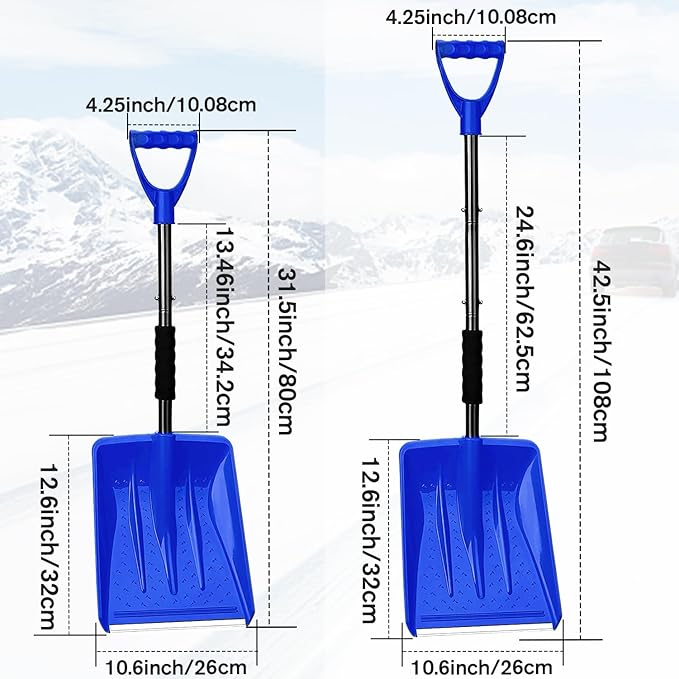 Snow Shovel, 2025 New Upgrade Large-Capacity Lightweight Aluminum Portable Snow Removal Tool, Parent-Child Playing Snow Shovel, Shovel for Car Driveway, Garden, Camping (Blue)