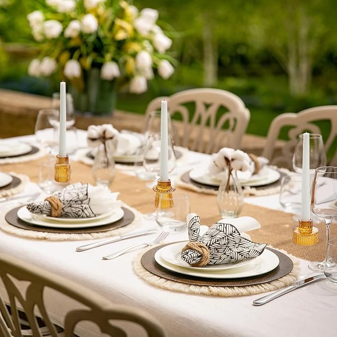 Vixdonos Taper Glass Candlestick Holders Tealight Candle Holders for Table Centerpieces, Wedding Decor and Dinner Party (6 Pcs, Amber)