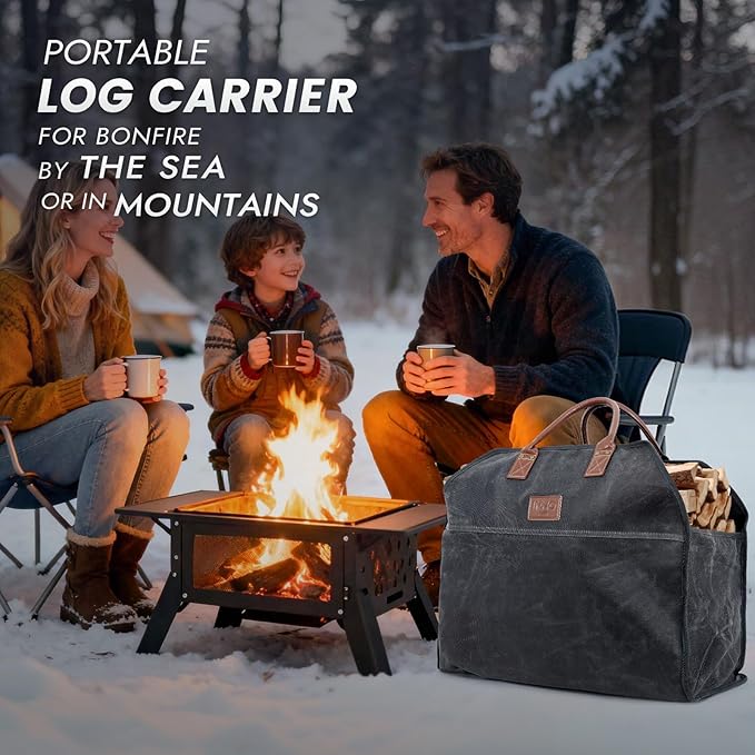INNO STAGE Waxed Canvas Firewood Log Carrier, Extra Large Storage Tote Bag for Camping, BBQ Barbecue