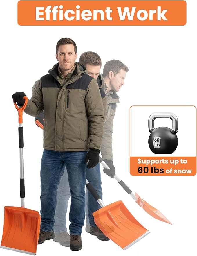 Snow Shovel for Driveway, 43" to 50" Retractable Detachable Lightweight Plastic Snow Shovels with D-Grip Handle, Large Capacity, Ideal for Women & Seniors, Garden/Car/Outdoor Use