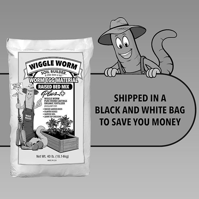 Raised Bed Mix, 40lbs - Organic Soil and Fertilizer for Container Gardening - Worm Egg Material Mixed with Odor Free Pure Worm Castings
