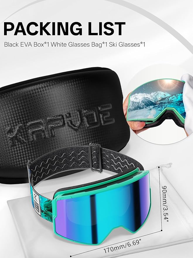 KAPVOE Ski Goggles Photochromic & Color Anti-fog UV400 Protection OTG Snowboard goggles Suitable for Men Women K722