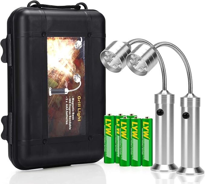 KOSIN Barbecue Grill Light Magnetic Base Super-Bright LED BBQ Lights - 360 Degree Flexible Gooseneck, Weather Resistant, Batteries Included - Pack of