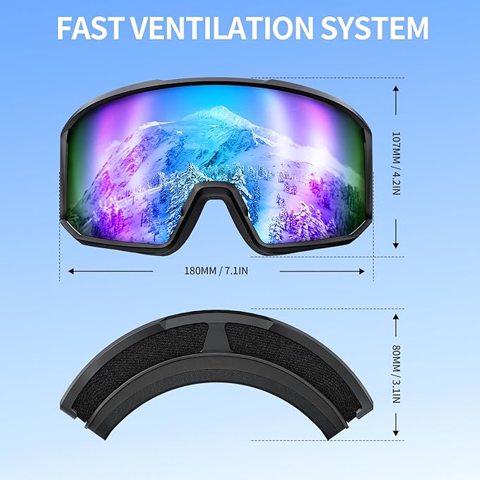 Ski Goggles for Men Women, OTG Snow Goggles, UV Protection Snowboard Goggles for Adult & Youth, Snowmobile, Sledding