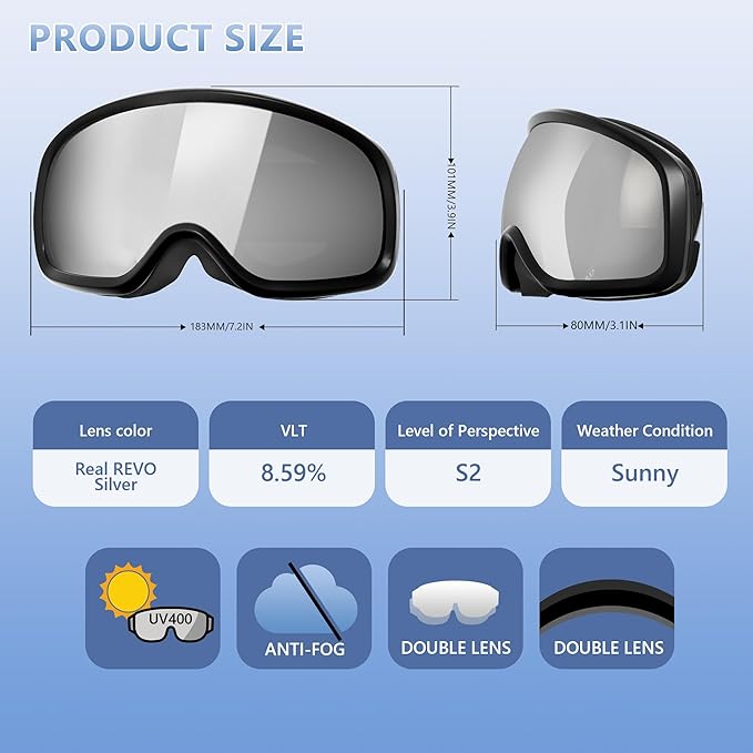 Ski Goggles for Men Women, OTG Snow Goggles, UV Protection Snowboard Goggles for Adult & Youth, Snowmobile, Sledding