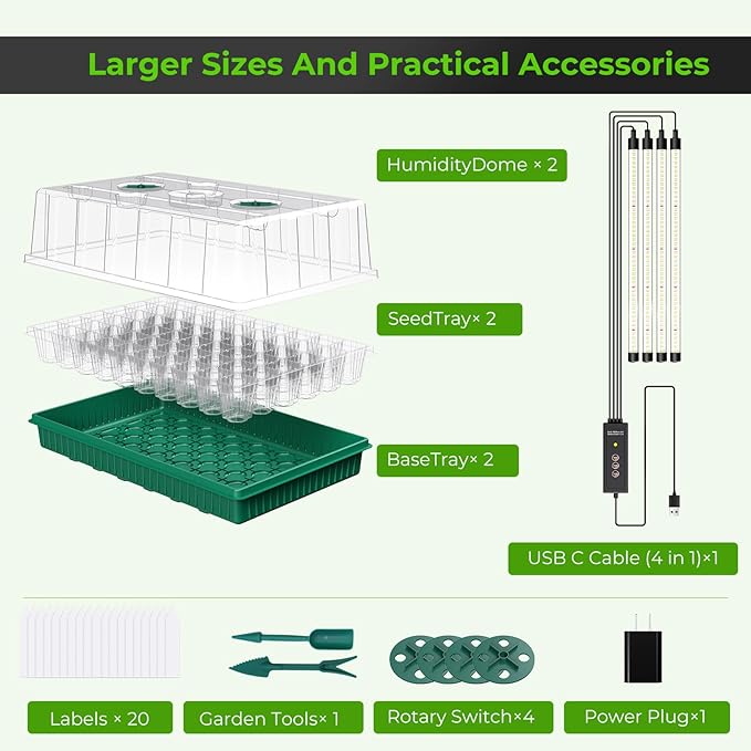 120 Cells Seed Starter Tray with Grow Light, Smart Timer, Seedling Starter Kit with Humidtiy Dome, 3/6/12H Timer,Germination Kit For all plants including cucumbers, tomatoes etc.Plant Seed(2Pack )