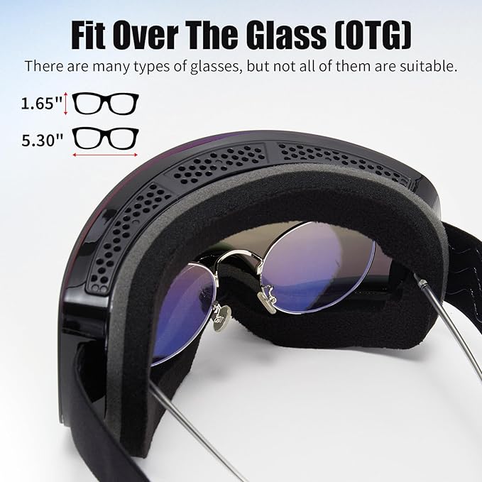 Ski Goggles OTG Snow/Snowboard Goggles Snowboarding Goggles Over Glasses Ski Goggle for Men Women Adult