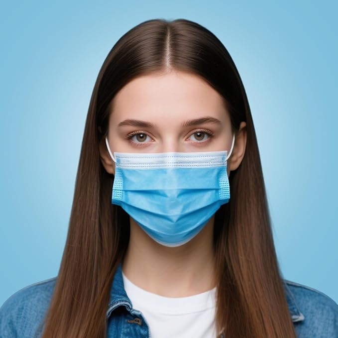 LEMENT 125 Pcs Blue Disposable Face Masks, 3 Ply Face Mask Elastic Earloops for Adults, Disposable Blue Mask for Indoor Outdoor
