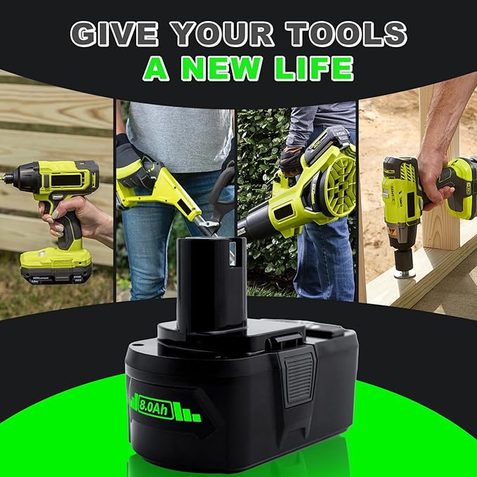 Upgrade 2 Pack 8.0Ah High Capacity Replacement for Ryobi 18V Battery P108 P104 P105 P102 P103 P122 P109 Li-ION Compatible with Ryobi 18V ONE+ System Cordless Power Tools and Charger