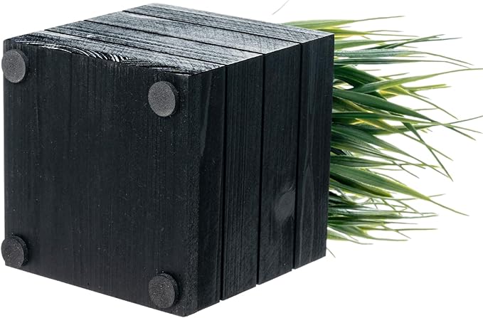 MyGift Artificial Green Grass Plants in Vintage Black Wood 4 Inch Planter Boxes, Faux Greenery in Decorative Square Crate Style Wooden Containers, Set of 3