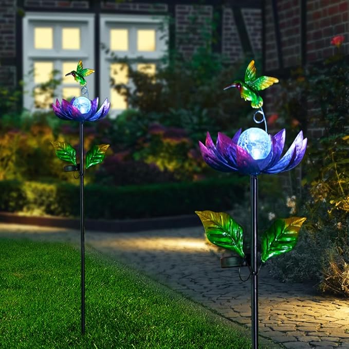 Solar Wind Spinners Outdoor, Solar Wind Spinner with Cracked Ball Lights,Garden Spinners for Yard, Garden, Patio, Lawn Decor (Purple)