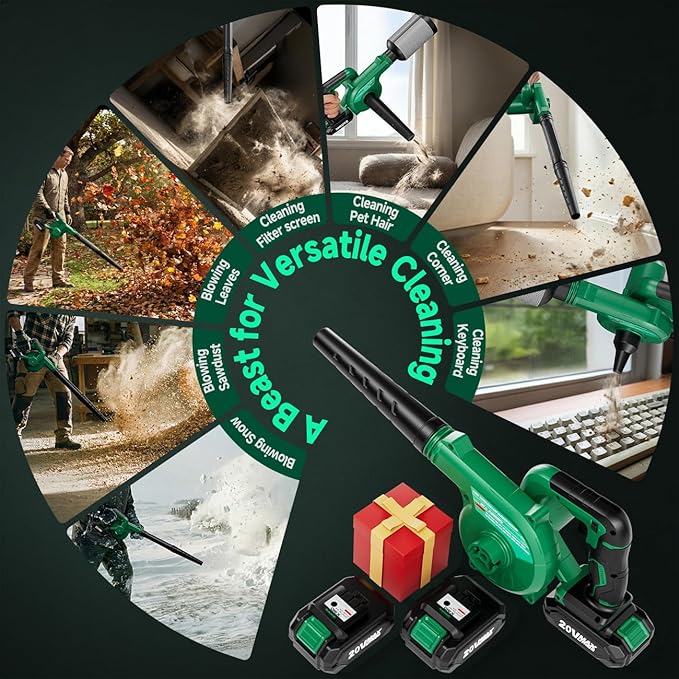 KIMO Cordless Leaf Blower and Vacuum Combo 4 in 1, 3 Nozzles for Inflation & Deflation, 3Modes & Variable Speed Up to 200CFM/150MPH with Reusable Bag, 2Pack Battery Operated Leaf Blowers for Lawn Care