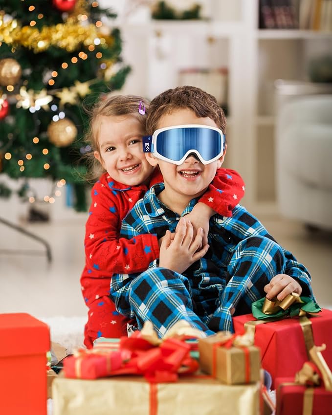 SNOWER Kids Ski Goggles, Anti-Fog Snow Goggles with OTG Design, 100% UV Protection, HD Lens for Kids Boys Girls