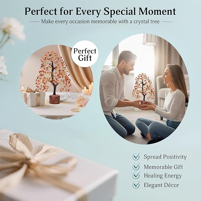 FASHIONZAADI Carnelian Healing Crystal Handmade Bonsai Tree for Positive Energy, Crystal Tree of Life Home and Office Feng Shui Decor, Good Luck, Money, Christmas Decor, Birthday Gifts for Women, Mom