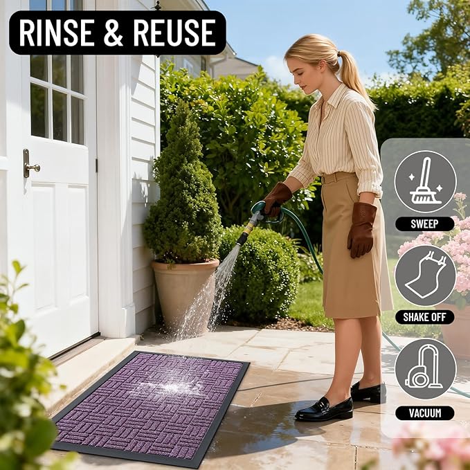 OLANLY Front Door Mat Outside Entrance 59x23, Absorbent, Heavy Duty Sturdy Natural Rubber Doormat Indoor Outdoor, Non-Slip, Stain and Fade Resistant, Low Profile Floor Mat for Entryway, Violet