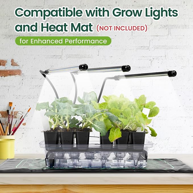 SOLIGT Self Watering Seed Starter Trays with Humidity Domes, Extra Thick Plastic Seed Starter kit for Seed Starting, Plant Germination & Seedling Growing, 6 Pack 144 Cells