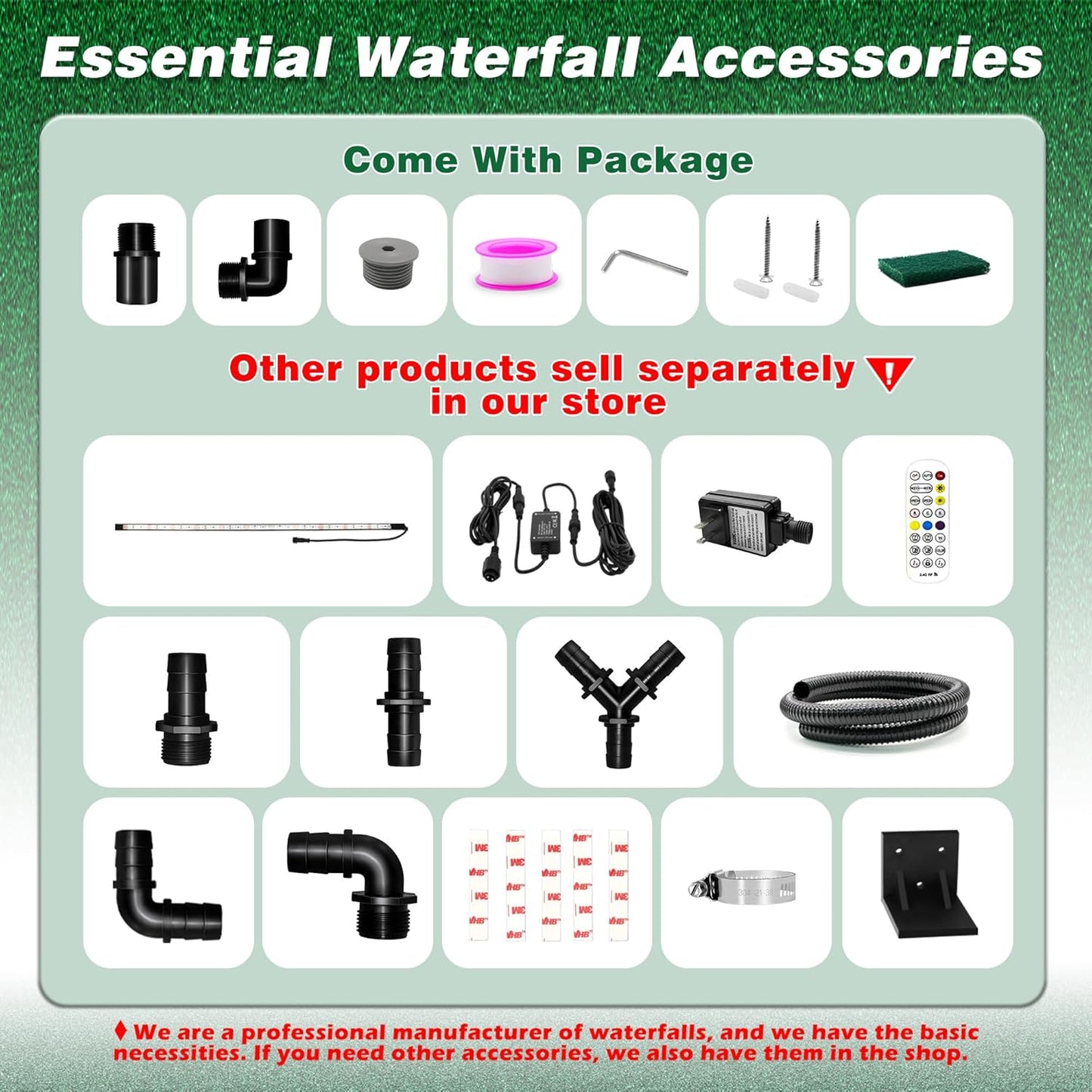 Waterfall Pool Fountain, LONGRUNNEW Stainless Steel Waterfall Spillway with Pipe Connector Kits for Outdoor/Indoor Decorative, 23.6 Inches Pool Water Feature for Garden Patio, Backyard Koi Pond Decor