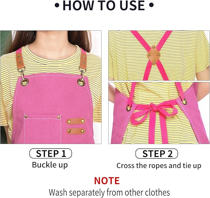 ZOMAO Apron for Women,Baking Kitchen Cooking Apron with Pockets, Cotton Canvas Cross Back Apron with Adjustable Strap and Large Pockets,BBQ Drawing Crafting Aprons for Women Chef (Pink)