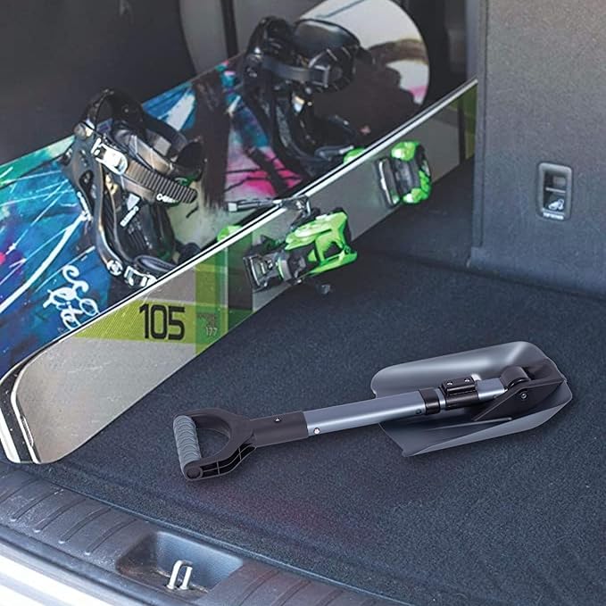 34” Folding Emergency Snow Shovel – Rugged Compact Tool for Car, Snowmobiles, or ATV – Compact Winter Survival Gear - Skiing Camping Mud Avalanche - Collapsible Multifunctional - Grey