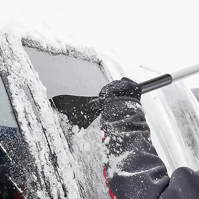 Snow Joe SJBLZD-LED-BLK 4-In-1 Telescoping Snow Broom + Ice Scraper, 18-Inch Scratch Free Foam Head, w/ LED Headlights, Black