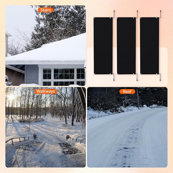 Roastove 3 Pcs Heated Snow Melting Mats, 20 x 60 inch No-Slip Rubber Heated Outdoor Mats, for Winter Outdoor Stairs, Steps, Doorways,Walkways, 2 .8in/h Melting Speed,with 1 Plug, Total 3 Packs