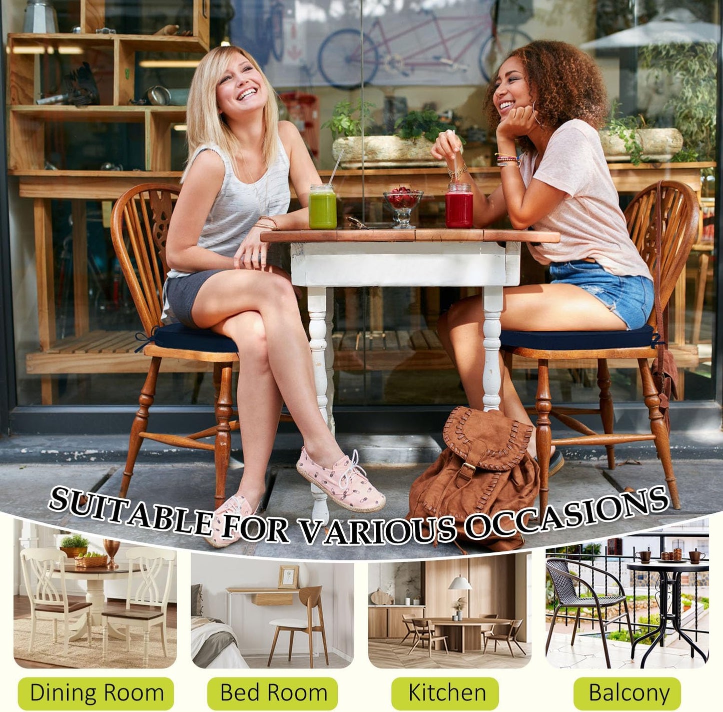 Chair Cushions for Dining Chairs, Indoor Chair Cushions with Ties,Waterproof Chair Pads Set of 6, Navy Blue, 17x16x2.5 Inch