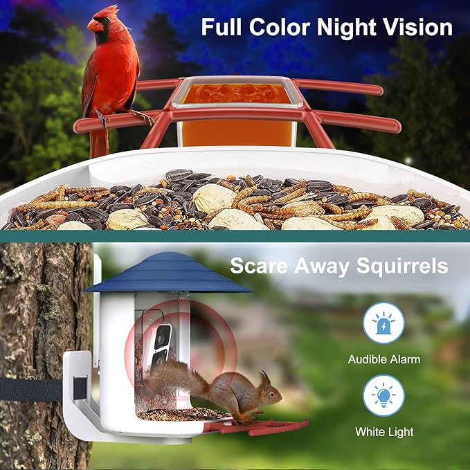 birdsnap® TUC Smart Bird Feeder with Camera 2K HD, Solar Panel 32GB Card 4-in-1 Perch, 160°View Auto Detect & Notify AI Identify Video Bird Camera Wireless Outdoors Ideal Gift for Birds Lover
