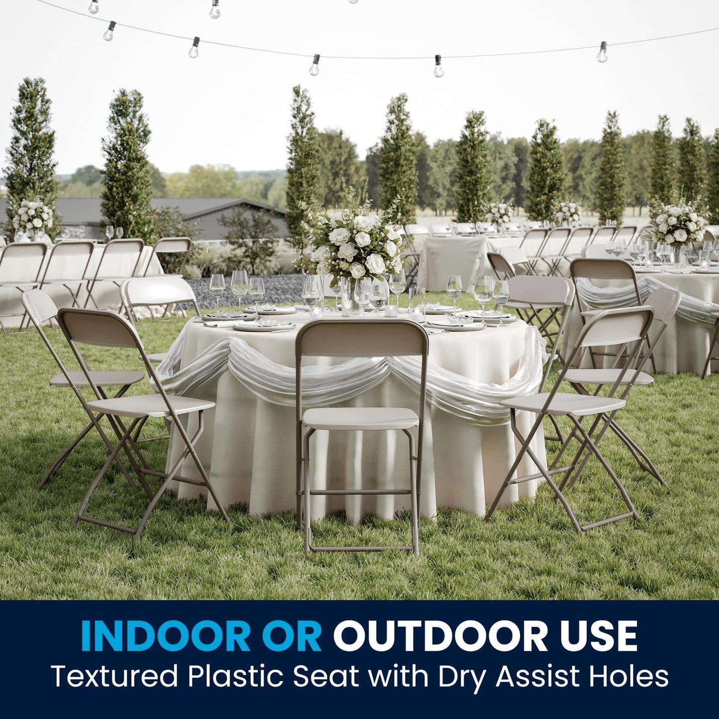 Flash Furniture Hercules Series Plastic Folding Chairs for Parties and Weddings, Stackable Commercial Event Seats, Set of 10, Beige