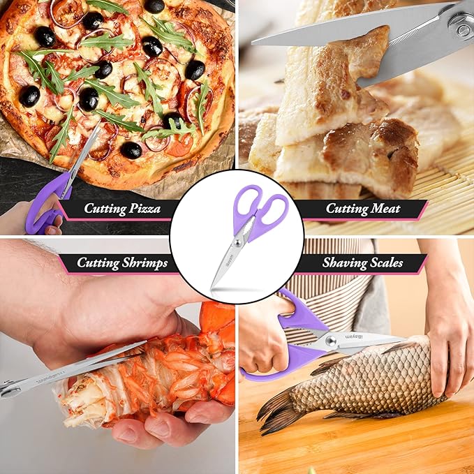Purple Kitchen Accessories, Pastel Purple Kitchen Utensils, iBayam Heavy Duty Meat Scissors Poultry Shears, Dishwasher Safe Food Cooking Scissors All Purpose Stainless Steel, 2-Pack