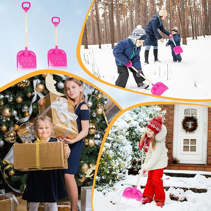 1PCS Kids Snow Shovel, 22"-32" H Detachable Wooden Childs Snow Shovel with Plastic D-Grip Handle and Scoop Winter Children Shovel Pink Toddler Shovels Outdoor Play Snow Gift for Boy Girl Snow Removal