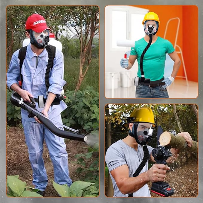 HANUU Reusable PAPR Respirator, Portable PAPR Respirator System with 40mm Activated Carbon Filter, Powered Air Purifying Respirators, Gas Mask for Gases, Dust, Vapors, Chemicals, Paint, Spray