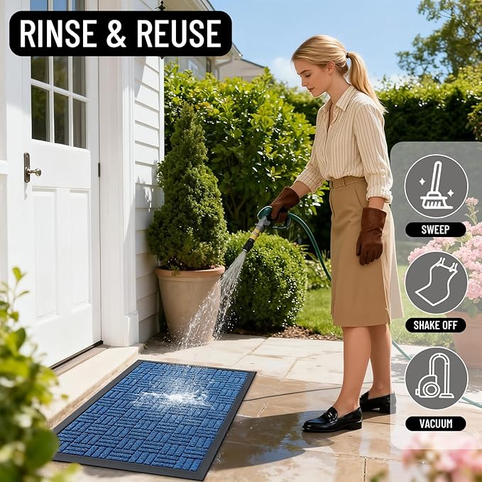 OLANLY Front Door Mat Outside Entrance 29.5x17, Absorbent, Heavy Duty Sturdy Natural Rubber Doormat Indoor Outdoor, Non-Slip, Stain and Fade Resistant, Low Profile Floor Mat for Entryway, Ocean Blue