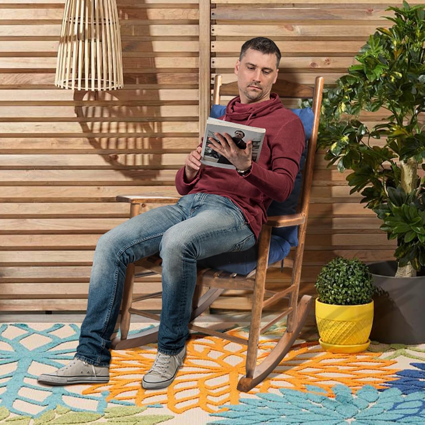 1 Pack Patio Chair Cushion, Rocking Chair Cushion Overstuffed Seat Back Cushion Pad for Outdoor Indoor, Navy Blue