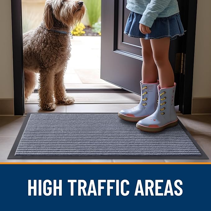 OLANLY Front Door Mat Indoor Outdoor Entrance, Waterproof Heavy Duty Doormat, Fade Resistant, Low Profile, Easy Clean Patio Porch Welcome Floor Mats for Entry, 47x23, Ash Grey