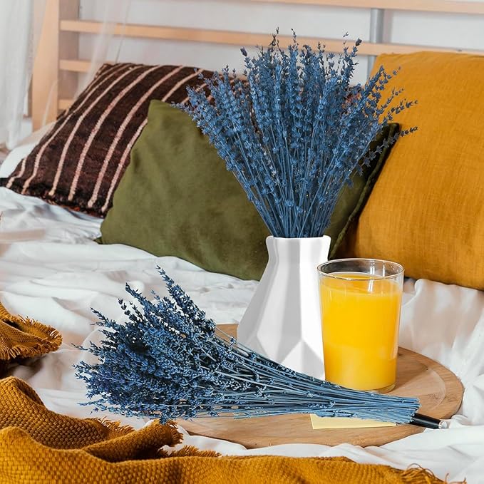4 Packs Dried Preserved Lavender Flowers Bundle, Natural Dried Lavender Bouquet 15-17" for Crafts, Shower, Weeding and Home Decor, Aromatherapy, Fragrance, Fresh, Dry Live Plants (Blue-4.23oz)