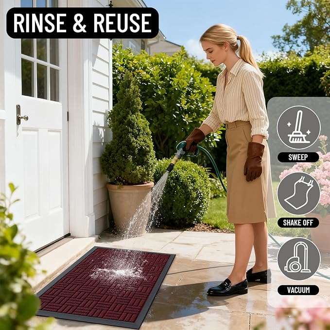 OLANLY Front Door Mat Outside Entrance 35x23, Absorbent, Heavy Duty Sturdy Natural Rubber Doormat Indoor Outdoor, Non-Slip, Stain and Fade Resistant, Low Profile Floor Mat for Entryway, Burgundy