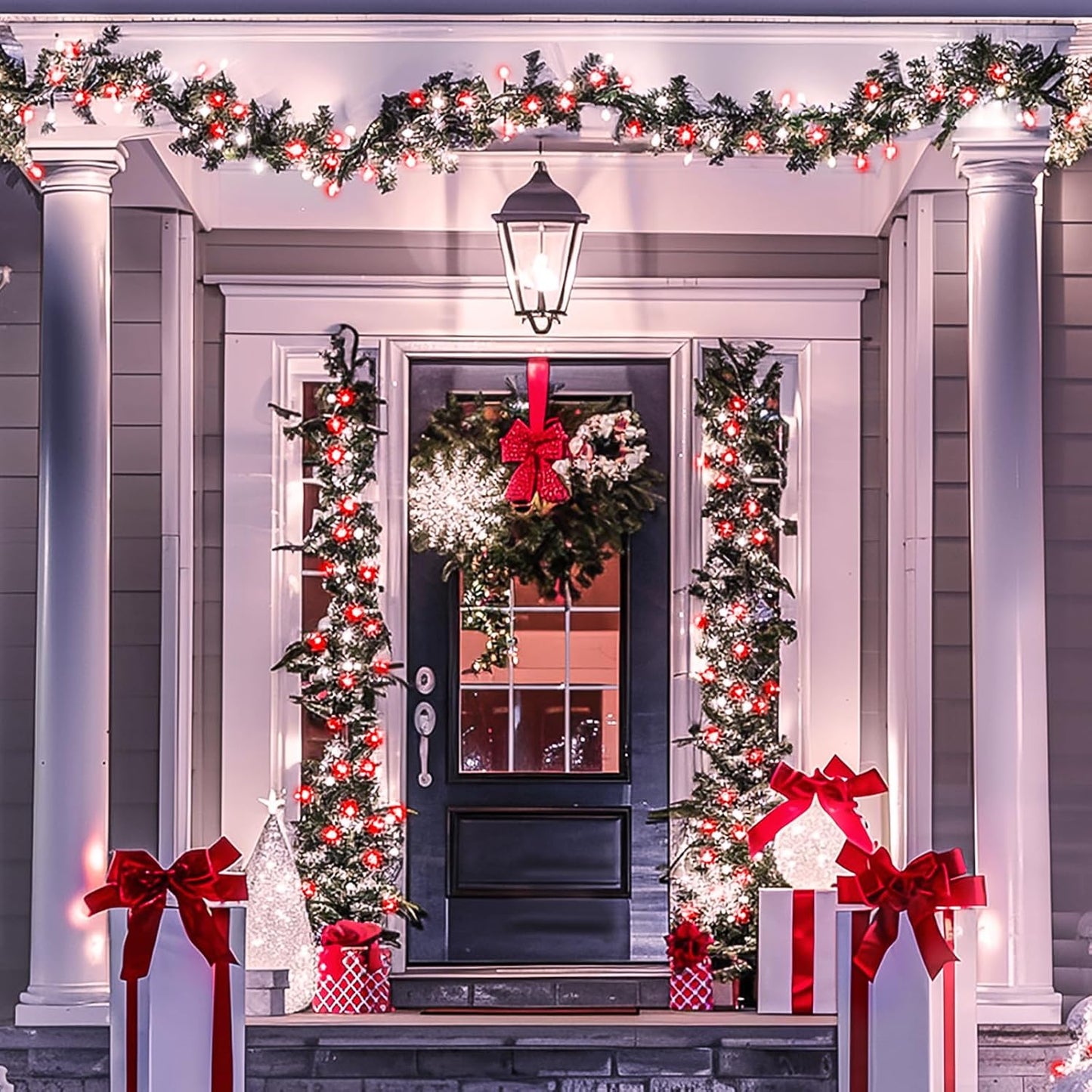 JMEXSUSS Connectable Red and White Christmas Lights, 8 Modes 100 LED Twinkle String Lights Indoor, Clear Wire Plug-in Christmas String Lights Outdoor Waterproof