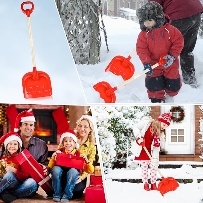 1Pcs Kids Snow Shovel Detachable Toddler Snow Shovels 22"-32" Small Wooden Snow Shovels with Scoop and D-Grip Handle Plastic Child Snow Shovel Red Winter Shovel for Outdoor Yard Garden Activities