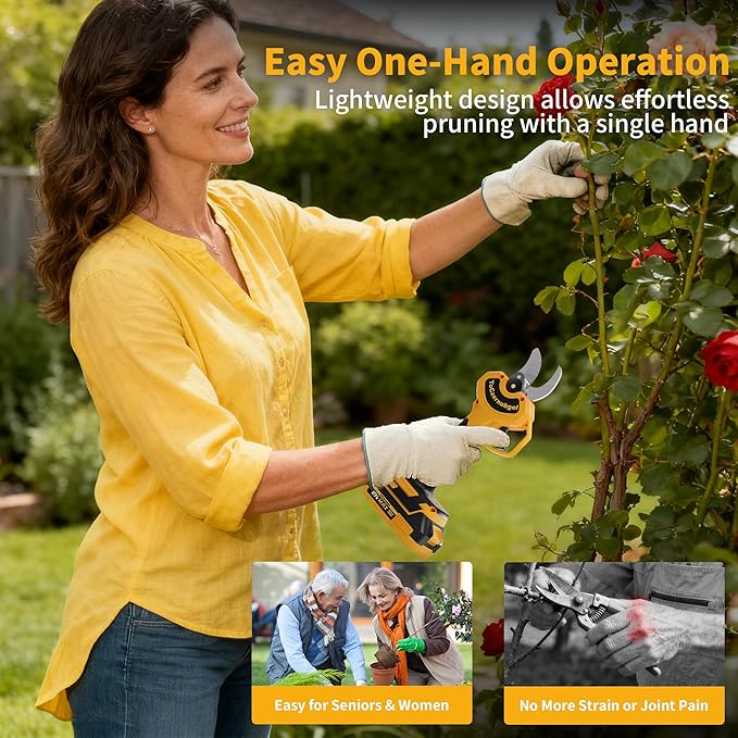 2-in-1 Electric Pruning Shears with Extension Pole, Cordless Power Pruner with 2 Inch Cutting Diameter, Brushless Motor, LCD Display & 2×2.0Ah Batteries for High Branch & Tree Trimming