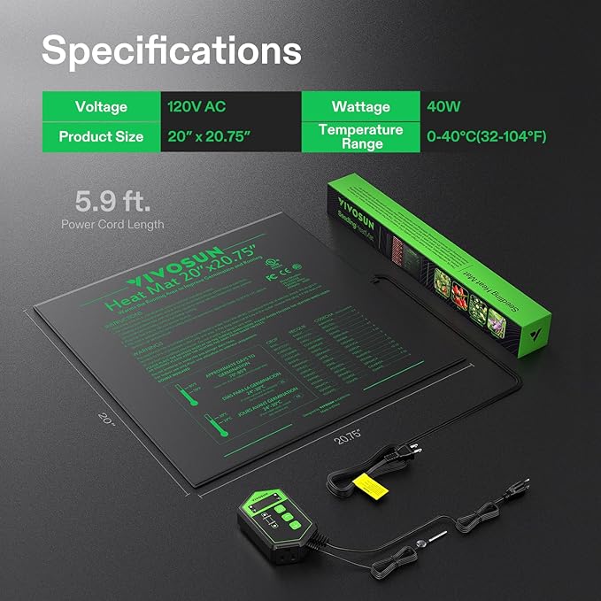VIVOSUN 20" x 20.75" Seedling Heat Mat and Digital Thermostat Combo Set, UL & MET-Certified Warm Hydroponic Heating Pad for Germination, Indoor Gardening, Greenhouse
