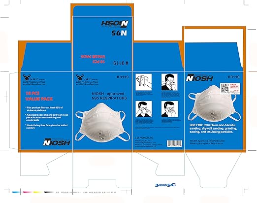 G & F Products 9119 N95 Particulate Respirator Dust Mask Two-Strap Cup Style Design, Lightweight with Cushioning Nose Foam, NIOSH Approved 20 Masks