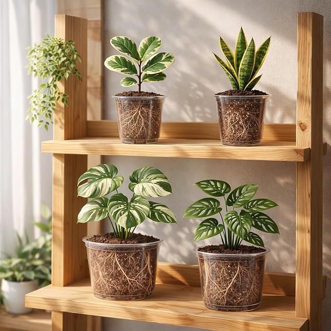 16 Pack 10/8/6/5 Inch Reinforced Large Clear Nursery Pots with Drainage Holes, Transparent Variety Pack Plastic Plant Pot for Vegetable Propagation, Root Cutting, Seed Starting