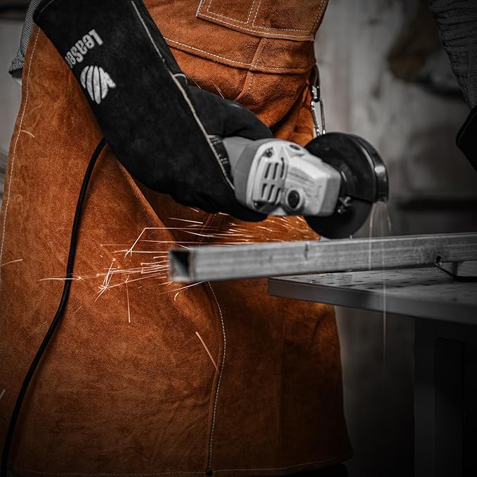 Leather Welding Work Apron - Heat Resistant & Flame Resistant Bib Apron, Flame Retardant Heavy Duty BBQ Apron