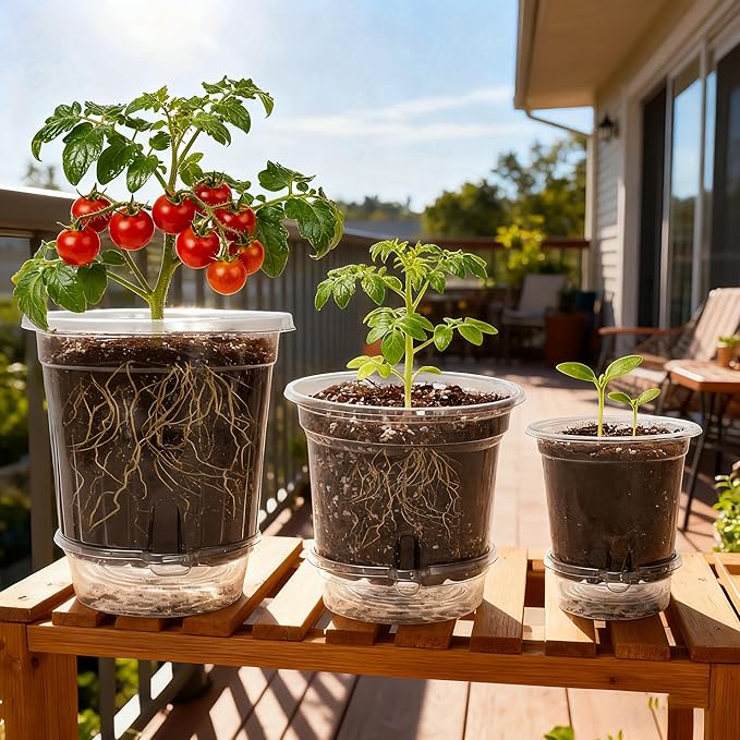 18 Pack 6.5/5/4 Inch Clear Self Watering Plant Pots with Bottom Water Tray & Watering Rope, Transparent Nursery Pots with Drainage for Seedlings, Herbs, and Houseplants