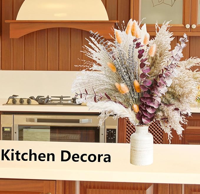 Fall Dried Flower Bouquet with Pampas Grass, Orange Bunny Tails, Lavender & Red Eucalyptus –Boho Fall Decor for Home, Vase, Porch & thanksgiving –Autumn Floral Arrangements for Fall Decorations Indoor